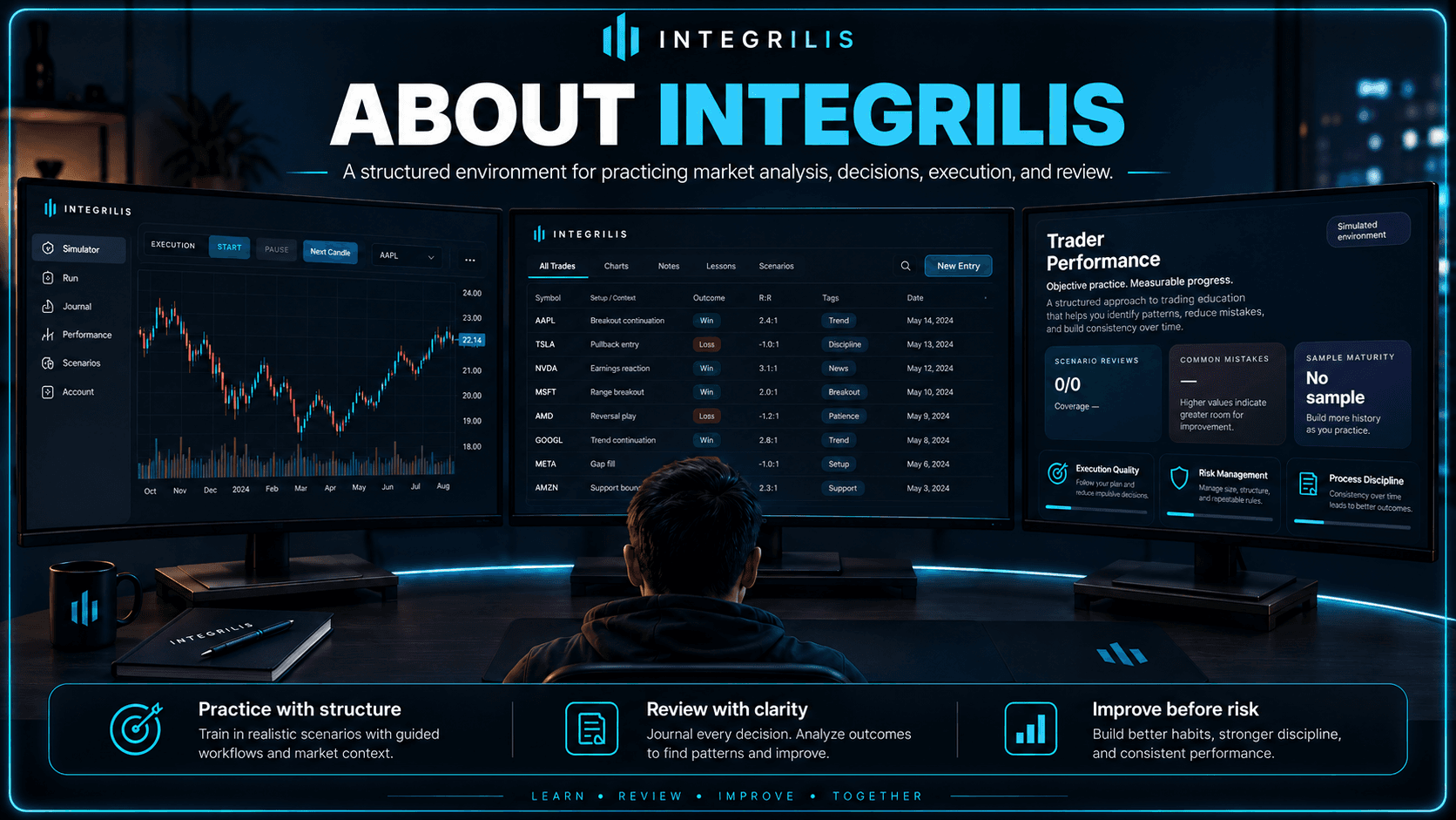 Integrilis simulator workstation used for structured trading decision practice